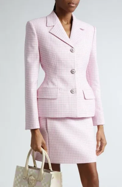 Versace Gingham Virgin-wool Blazer In Rosa