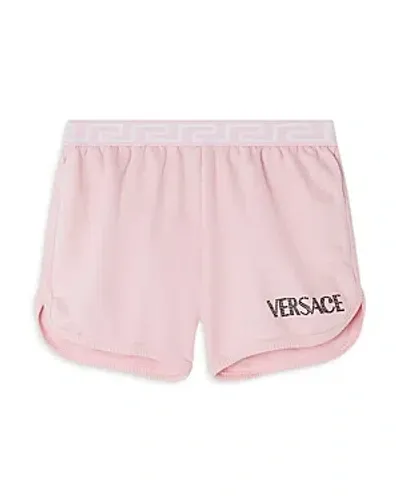 Versace Girls' Greca Embroidered Fleece Shorts - Big Kid In Rose+black