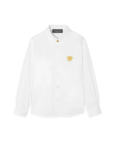 Versace Girls' Medusa Embroidered Shirt - Big Kid In White+gold