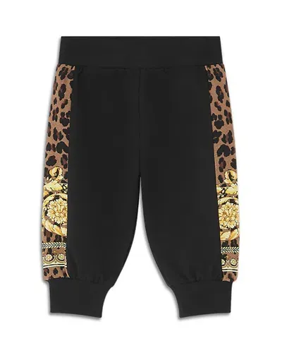 Versace Girls' Wild Baroque Foulard Striped Sweatpants - Baby In Black