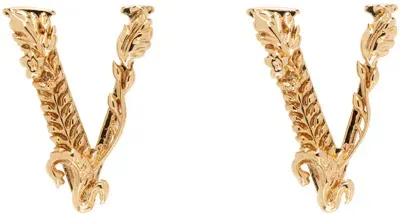 Versace Gold Virtus Stud Earrings In 3j000- Gold