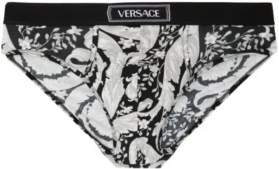 Versace Gray & Black Low-rise Briefs In 5bc50-black+bone