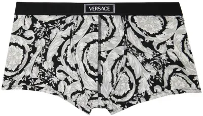 Versace Gray & Black Printed Graphic Pattern Boxers In 5bc50-black+bone