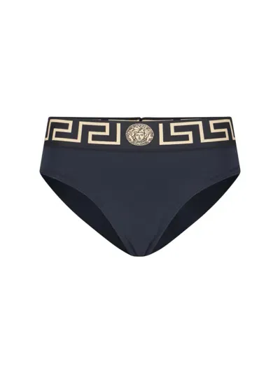 Versace Greca Bikini Bottoms In Black