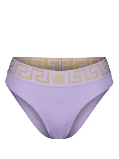 Versace Greca Border Bikini Bottoms In Purple