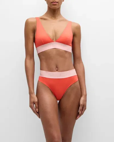 Versace Greca Border Bikini Top In Coral Dusty Rose Ivory