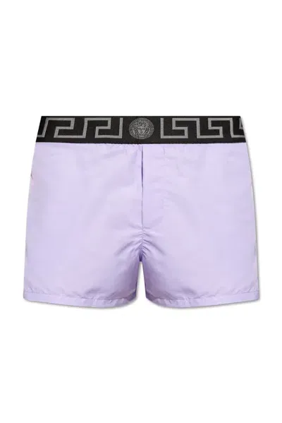 Versace Greca Border Swim Shorts In Mauve