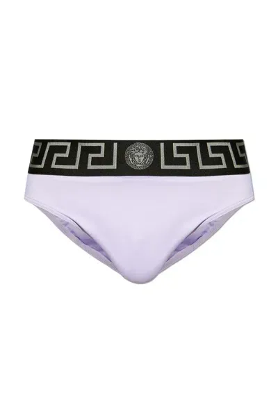 Versace Logo-waistband Swimming Trunks In Purple