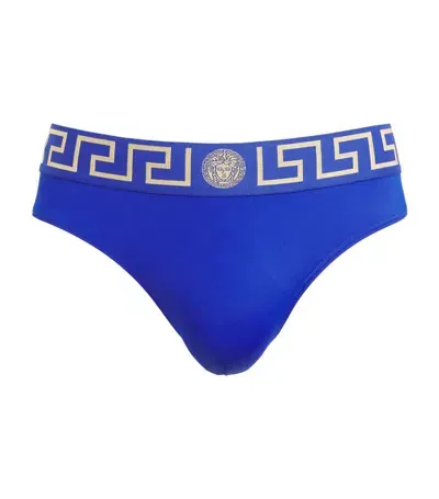 Versace Greca Border Swimming Briefs In Blue