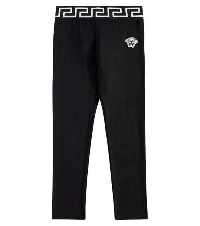 Versace Kids' Greca Elasticated-waistband Leggings In Black