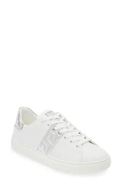 Versace Greca Croc Embossed Panel Sneaker In White