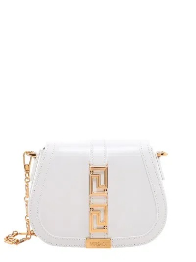 Versace Mini Greca Goddess Leather Shoulder Bag In Bianco Ottico