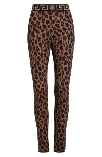 Versace Greca Logo Leopard Print Leggings In Multi