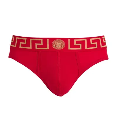 Versace Greca Low-rise Briefs In Red