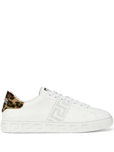 Versace Greca Pony-effect Sneakers In White