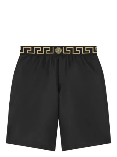 Versace Greca-waistband Swim Shorts In Black