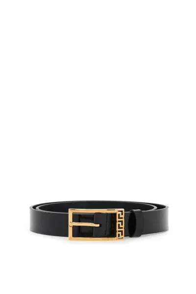 Versace 30mm Leather Belt In Black,gold