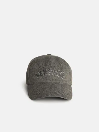 Versace Grey Cotton Cap In Black