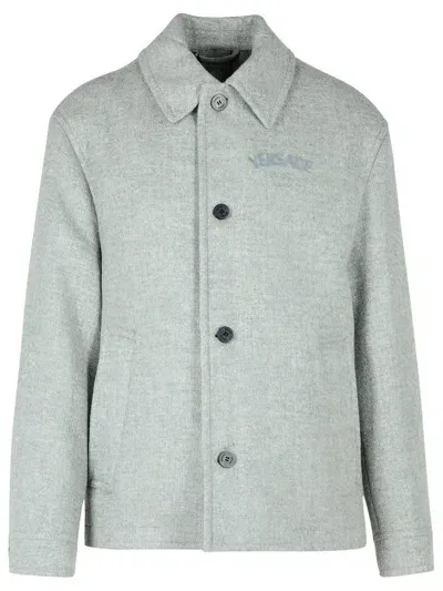 Versace Grey Wool Jacket Man In Gray