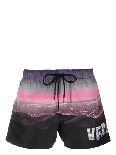 Versace Landscape-print Swim Shorts In Black