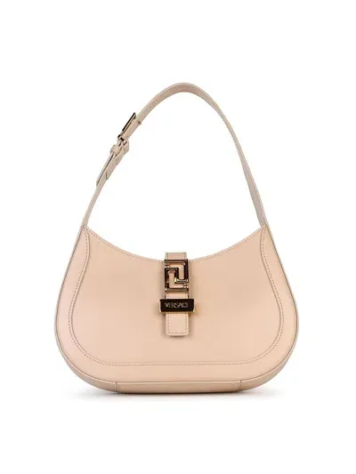 Versace Hobo Greca Beige Leather Bag In Color Carne Y Neutral