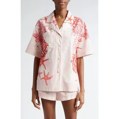 Versace Holiday Print Cotton Camp Shirt In Pink