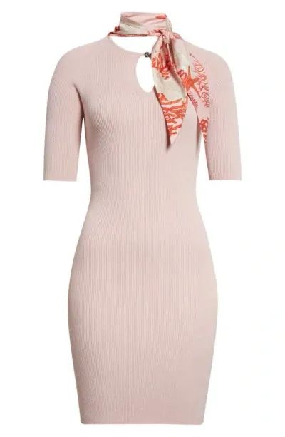 Versace Holiday Twilly Cutout Rib Dress In Dusty Rose