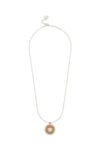 Versace Ic Crystal Necklace With Pendant And Chain In  Gold-palladium-cr (silver)