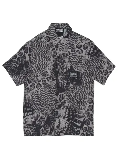 Versace Jeans Couture Animalier Short Sleeve Shirt In Black