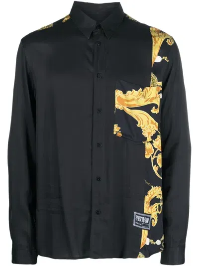 Versace Jeans Couture Baroque-print Spread-collar Shirt In Schwarz