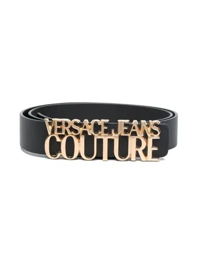 Versace Jeans Couture Logo Embellished Buckle Belt In Black