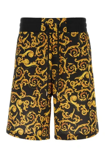 Versace Jeans Couture Bermuda Shorts With Sketch Couture Print In Black Gold