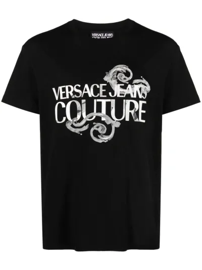 Versace Jeans Couture Watercolour Couture-print Cotton T-shirt In Black