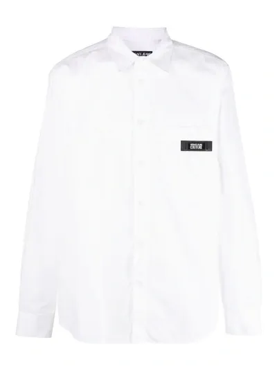 Versace Jeans Couture Logo Patched Round Hem Shirt In Bianco