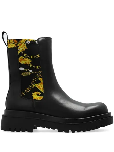 Versace Jeans Couture Combat Boots In Black Leather