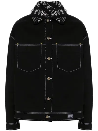 Versace Jeans Couture Faux Fur-detail Denim Jacket In Black