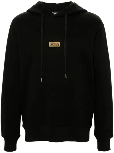 Versace Jeans Couture Logo-plaque Cotton Hoodie In Black