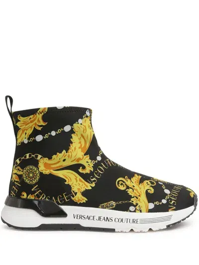 Versace Jeans Couture Logo-print Hi-top Sneakers In Black