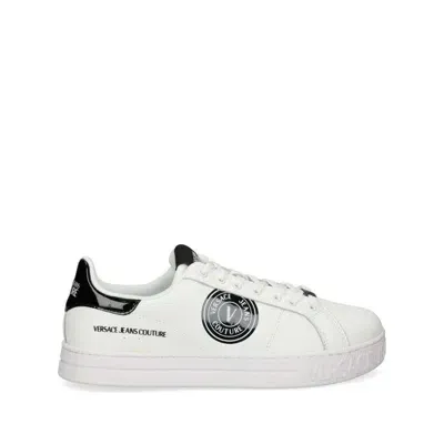 Versace Jeans Couture White Leather Sneakers In White Black