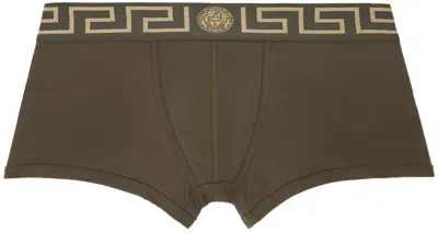 Versace Khaki Greca Border Boxer Briefs In 1ke40-kakhi+kakhi Go