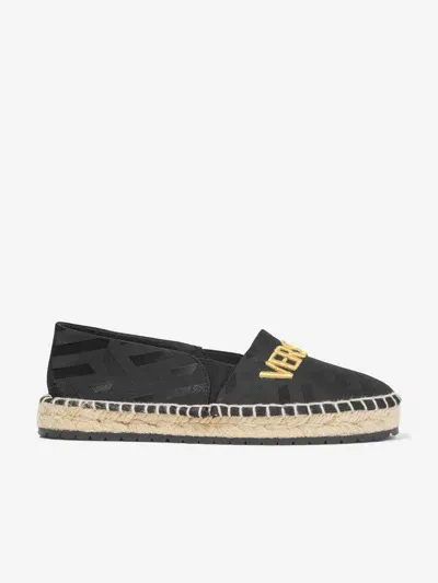 Versace Kids' Embroidered-logo Espadrilles In Black