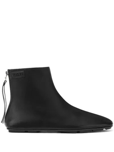 Versace Leather Ankle Boots In Black