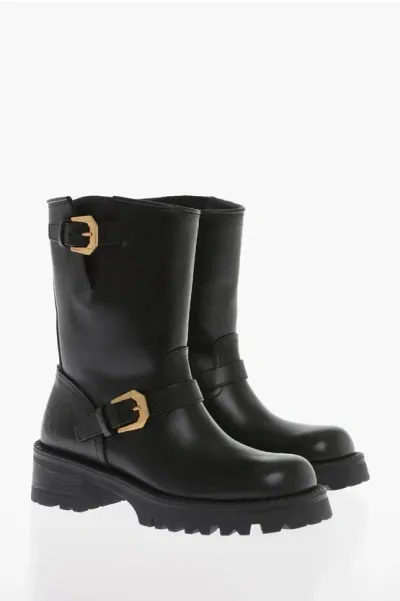 Versace Leather Ankle Boots In Black