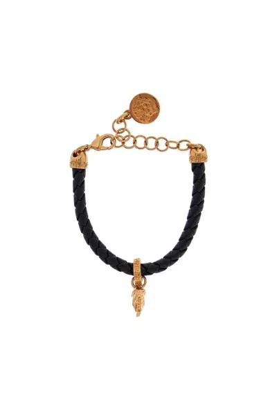 Versace Braided Medusa Charm Bracelet In Black