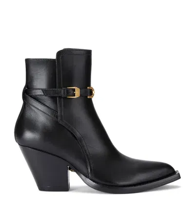 Versace Leather Camperos Western Ankle Boots 65 In Black