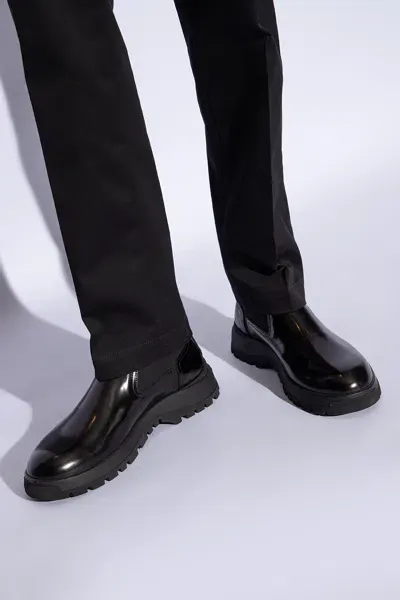 Versace Leather Chelsea Boots In Black