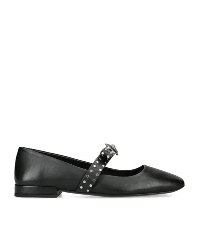 Versace Leather Gianni Ribbon Ballet Flats In Black