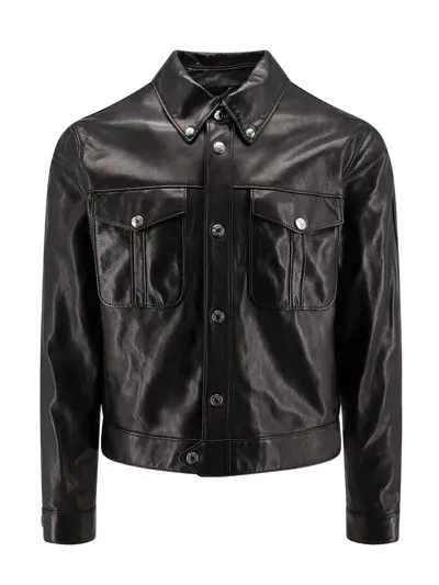 Versace Leather Jacket In Schwarz