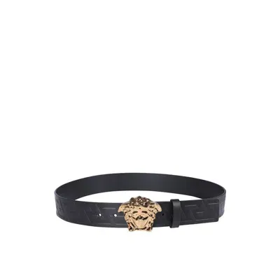 Versace Leather Medusa Belt In Black