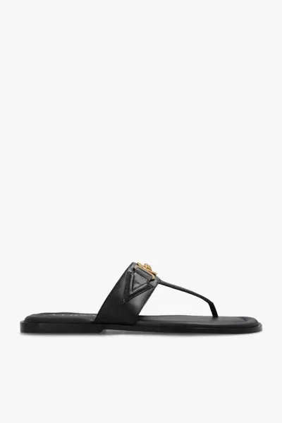 Versace Leather Slides In Black